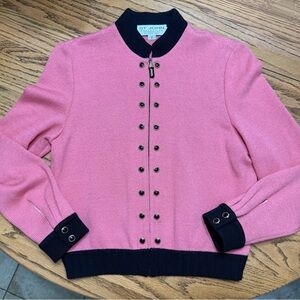 Vintage St. John Collection Marie Gray Y2K Pink & Black Knit Sweater Jacket